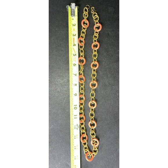 Vintage KJL Kenneth Jay Lane Simulated Coral Gold Tone Jumbo Chain Necklace 15" - Picture 12 of 13